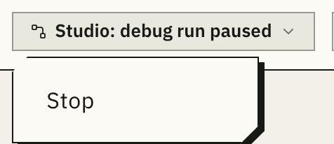 The conversation's header reads Studio: debug run paused, with Stop under it.